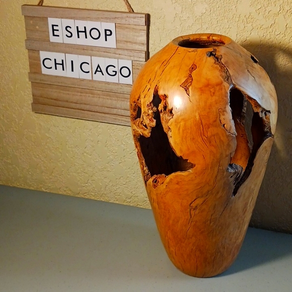 Other - Wooden Flower Vase Hand Carved Turned Wood Decor One-of-a-kind #eshopchicago